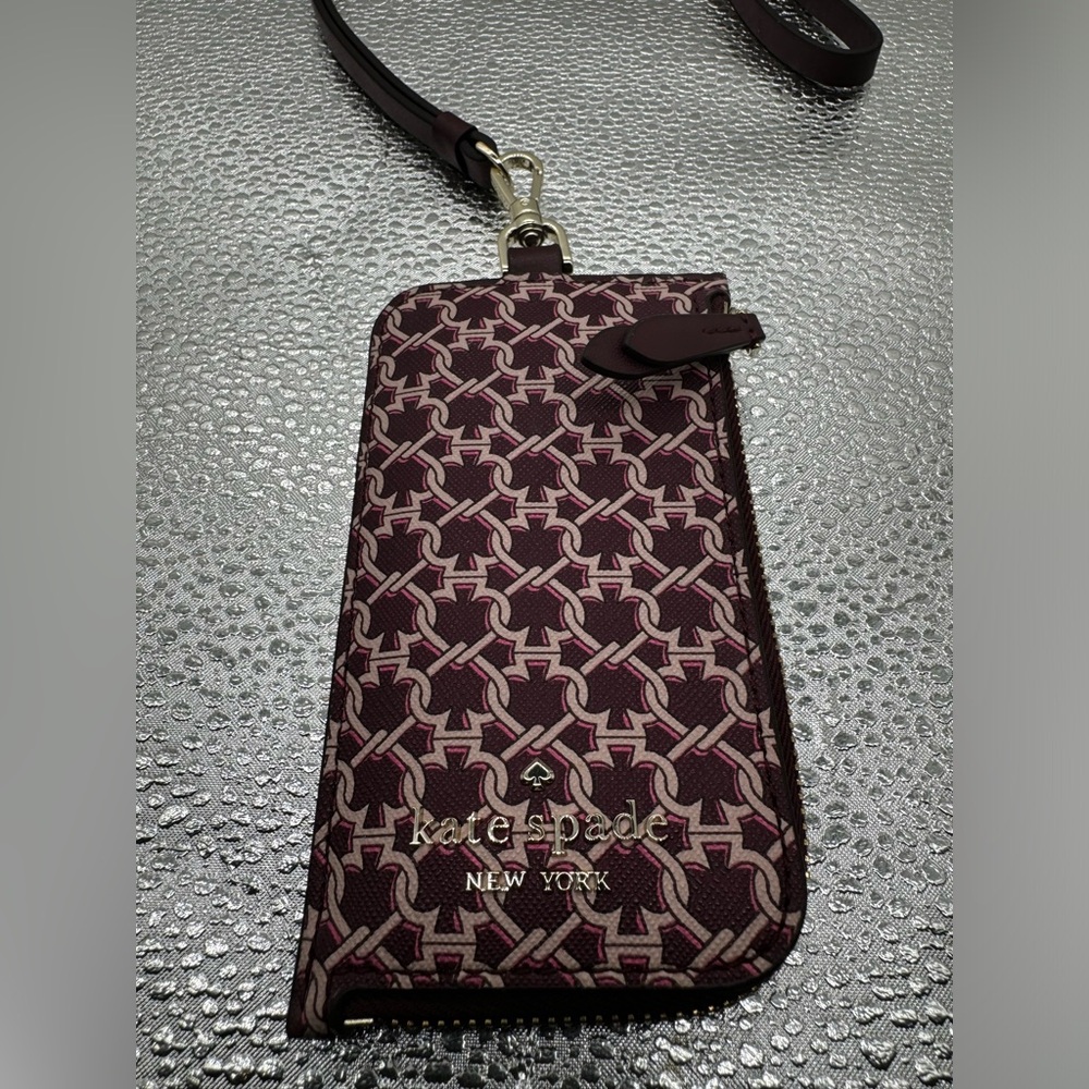 Kate Spade Link Logo ID Card Case Lanyard Pink NWOT